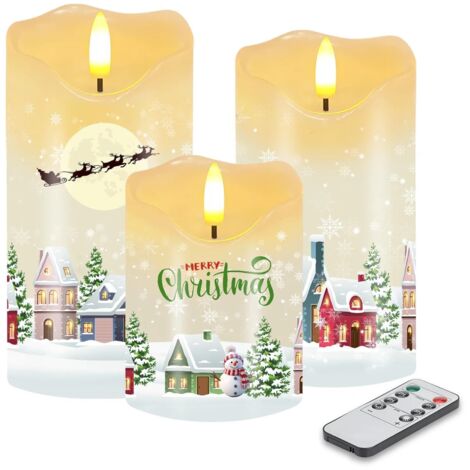 Lot de 3 bougies LED vacillantes avec télécommande et minuterie, à intensité variable, à intensité variable, bougies électriques pour Thanksgiving, Noël, décoration d'hiver (maison)