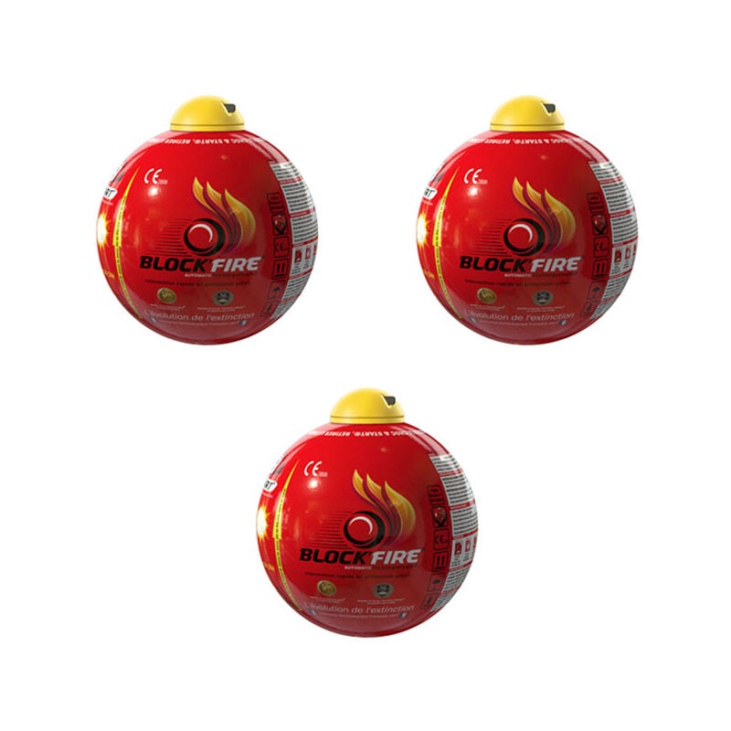 Block'fire - Lot de 3 boules extinctrices - Protection incendie - Intérieur extérieur - Sans entretien - 15 cm de diamètre