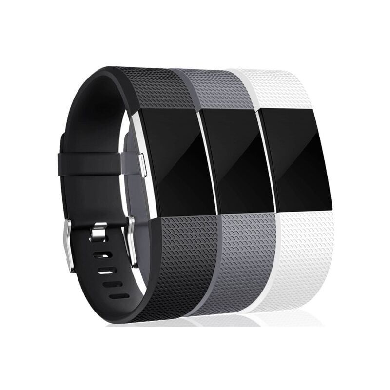 Lot de 3 bracelets en silicone pour Fitbit Charge 2 Noir/Gris/Blanc (S)