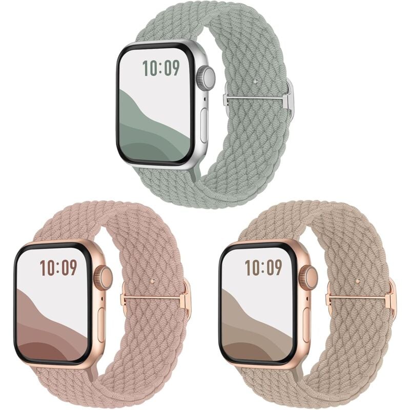 Fei Yu - Lot de 3 bracelets tressés antidérapants compatibles avec Apple Watch - Bracelet de rechange élastique extensible réglable pour iWatch Ultra