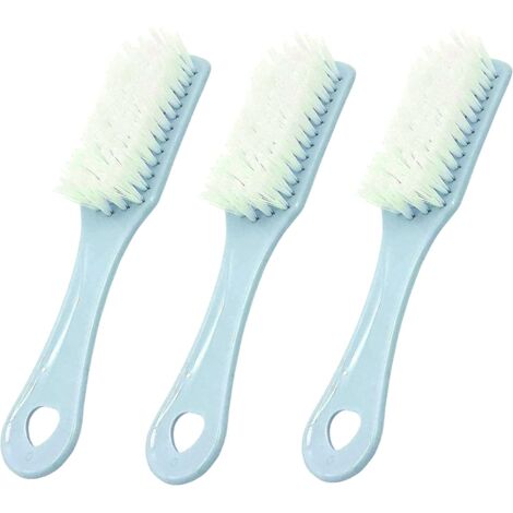Lot de 3 Brosses à Récurer à Poils durcis avec Manche / Multi-usages - Nettoyant Chaussures, Vaisselles, Eviers, Lavabos, Manucure, Surfaces - 17x3,5 cm (Bleu)