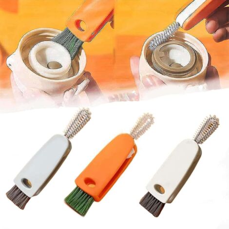 Lot de 3 brosses de nettoyage 3 en 1 pour bouchons de bouteille - Brosse multifonctionnelle pour nettoyer les joints des bouchons et des couvercles de tasses