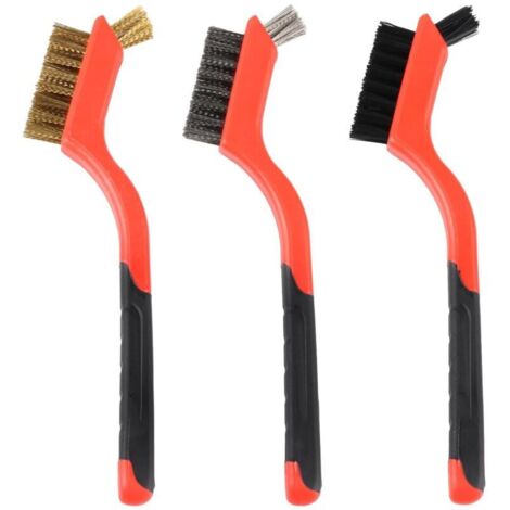Lot de 3 Brosses Métalliques en Acier Inoxydable, Laiton, Carbone, Nylon, Brosses à Récurer pour Nettoyage de Soudure Slag Décapage Rouille Contre Poussière, 3 Petites