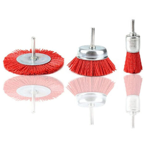 Lot de 3 brosses nylon abrasives tige 1/4" pour rouille corrosion peinture