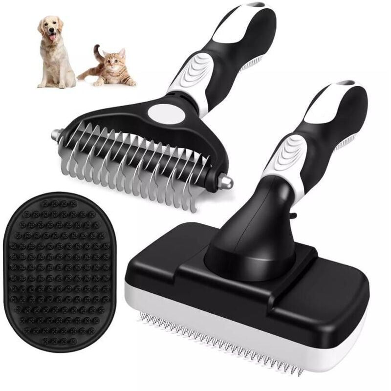 Ugreat - Lot de 3 brosses pour chien i Brosse pour chien pour la perte de poils i Brosse pour chien pour démêlage i Brosse de bain pour chien