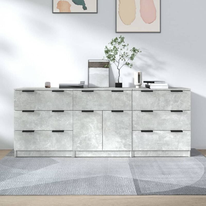 Lot de 3 Buffet - Armoire de rangement Enfilade Gris béton Bois d'ingénierie BV887165 Bonnevie