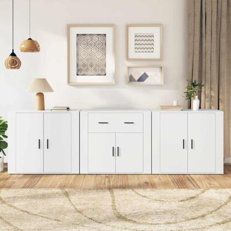 Lot de 3 Buffets bas Contemporain - Meubles Commodes de Rangement - Blanc Bois d'ingénierie Chic-709814