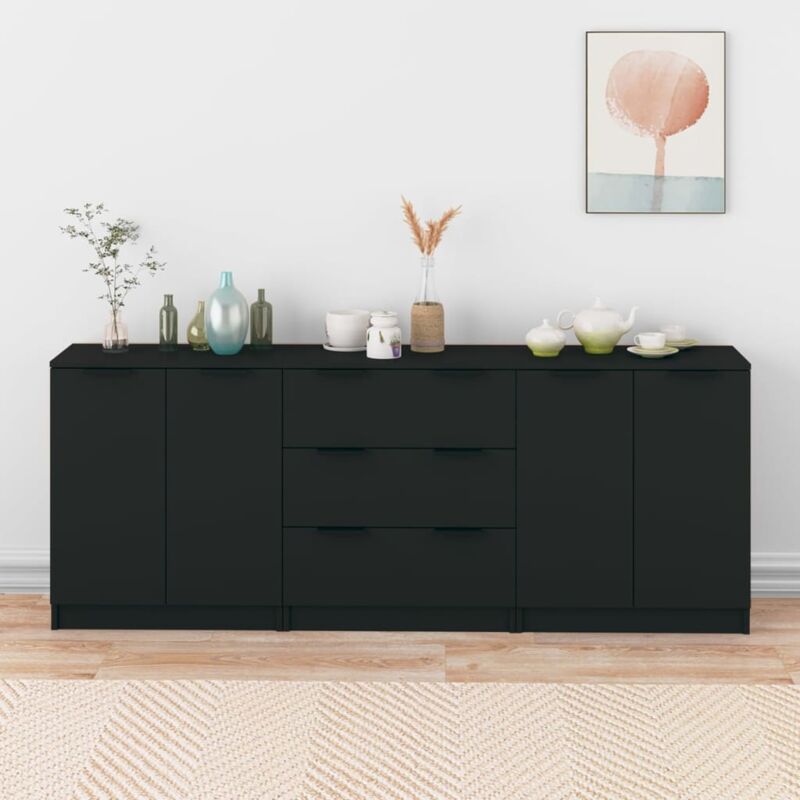 Lot de 3 Buffets bas Contemporain - Meubles Commodes de Rangement - Noir Bois d'ingénierie Chic-558653