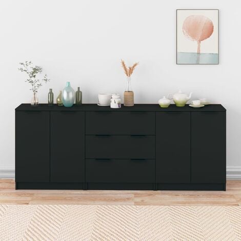 MAISONCHIC Lot de 3 Buffets bas Contemporain - Meubles Commodes de Rangement - Noir Bois d'ingénierie Chic-558653