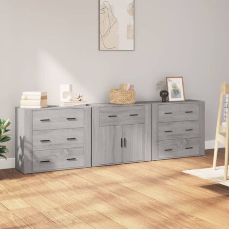 Lot de 3 Buffets bas Contemporain - Meubles Commodes de Rangement - Sonoma gris Bois d'ingénierie Chic-990421