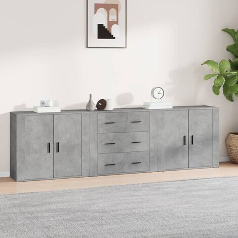 Lot de 3 Buffets Vintages,Enfilades gris béton bois d'ingénierie -TZ45862