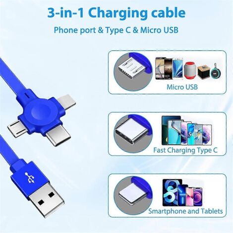Lot de 3 câbles de données 3 en 1, boîtier de charge rapide, câble de charge multiple (voir illustration)