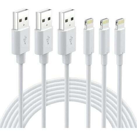 Lot de 3 câbles Lightning 2m – MFI certifié – Câble renforcé avec protection contre les surcharges – Compatible iPhone et iPad