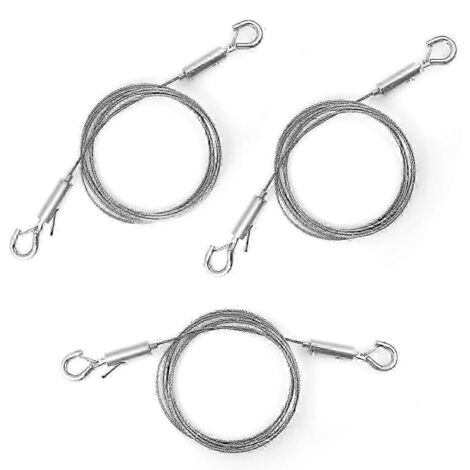 Lot de 3 câbles métalliques réglables avec crochets, fil de suspension de tableaux en acier inoxydable haute résistance, couleur argent.