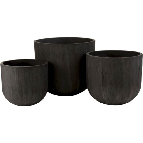 Lot de 3 Cache-pot extérieurs Ware en Pierre - Ebène