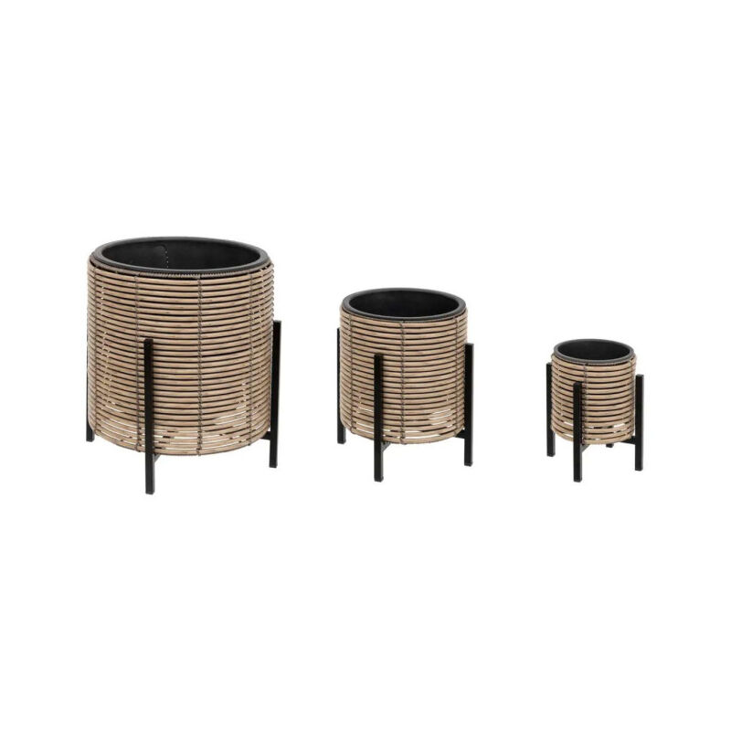 Lot de 3 Cache-Pots Déco Imitation 'Rotin' 42cm Beige