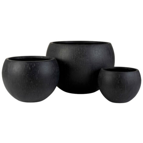 Lot de 3 Cache-Pots Design "Argile" 55cm Noir