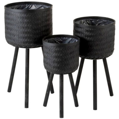 Lot de 3 Cache-Pots Design "Cuye" 76cm Noir