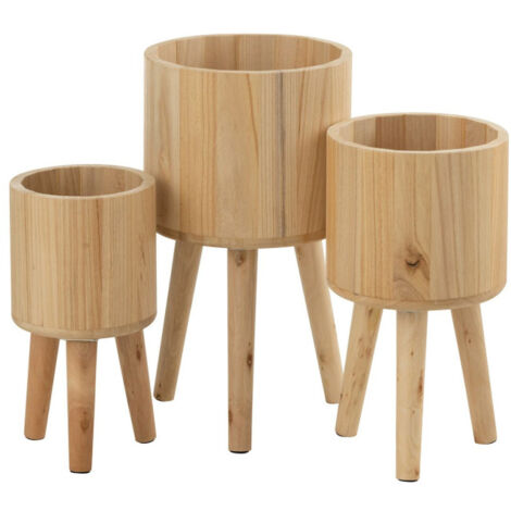 Lot de 3 Cache-Pots en Bois "Paul" 49cm Naturel
