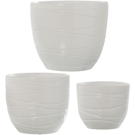 Lot de 3 cache-pots en céramique blanc brillant °20X18 Cm +°25X23 Cm +°30X28 Cm