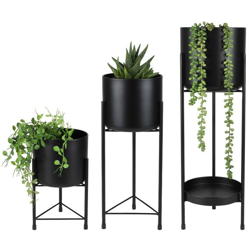 Lot de 3 cache pots métal sur pied