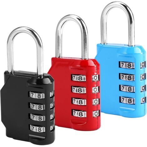 Lot de 3 Cadenas à Combinaison, Cadenas Code 4 Chiffres, Cadenas Code Casier, Alliage de Zinc, Cadenas à Code, Étanche, Antirouille, pour Armoire Gym Garage Boîte à Outils (Noir, Rouge, bleu)