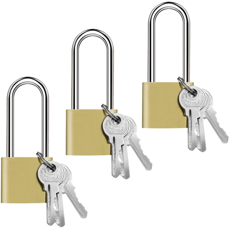 Lot de 3 cadenas à poutre longue Massif et à Clé, 32 mm Petits Cadenas avec 9 Clés, Étanche Cadenas Sécurité, Pour chaînes, échelles, Sacs de Voyage,