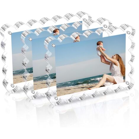 Lot de 3 cadres photo en acrylique : cadre photo magnétique double face, cadre photo transparent en forme d'éventail, peut contenir des photos personnelles