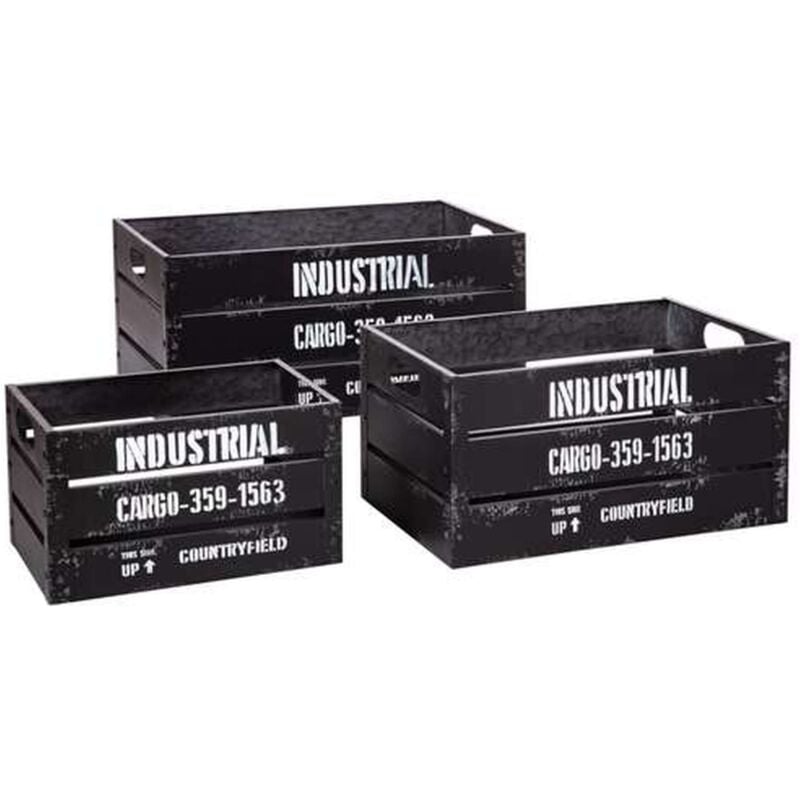 Toilinux - Lot de 3 cagettes de rangement encastrables en métal - Noir