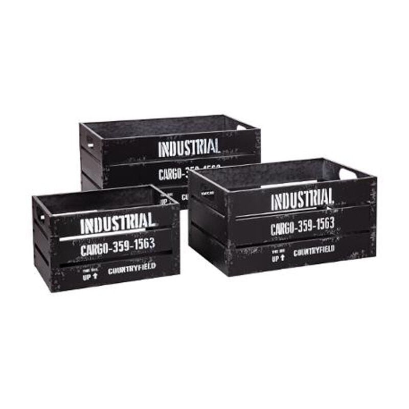 Lot de 3 Cagettes de Rangement "Indus" 50cm Noir