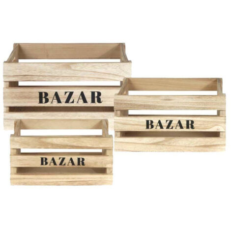 Lot de 3 Cagettes Déco "Bazar" 40cm Naturel