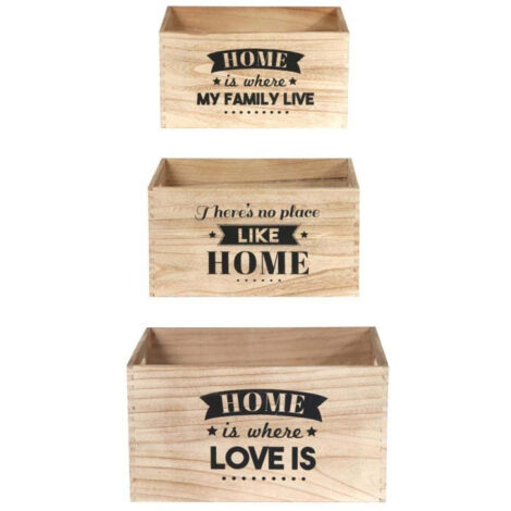 Lot de 3 Cagettes Déco "Home Place" 40cm Naturel