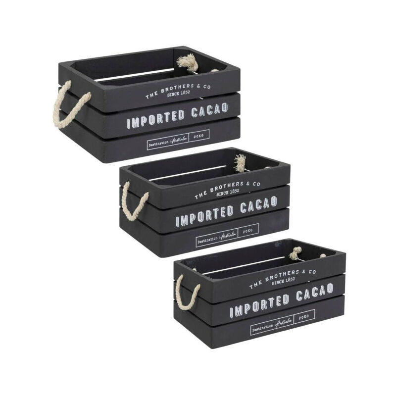 Atmosphera - Lot de 3 cagettes en Bois 'Denys' 35cm Gris