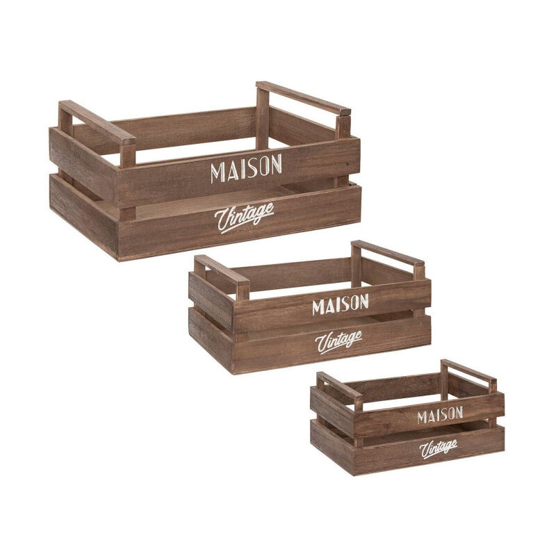 Atmosphera - Lot de 3 cagettes Vintage 'Café' 35cm Marron