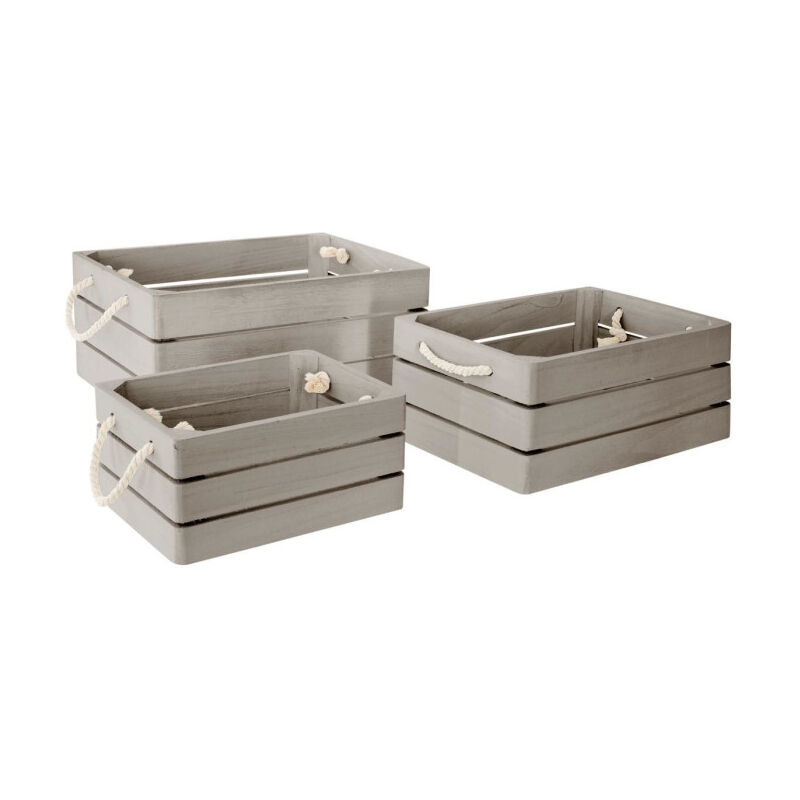 Atmosphera - Lot de 3 Caisses en Bois 'Cagette' 35cm Gris