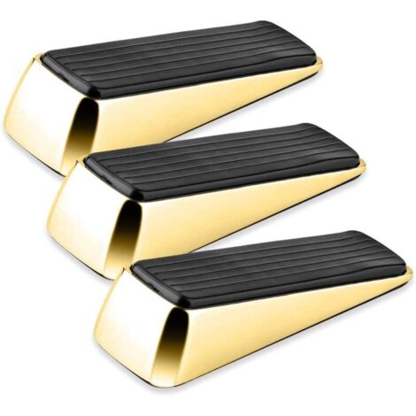 Lot de 3 cales de porte en laiton poli, butées de porte, caoutchouc solide antidérapant, surface résistante aux rayures, convient à tous les types de portes intérieures.