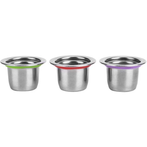Lot de 3 Capsules de Café Rechargeables en Acier Inoxydable avec Filtre à Dosette Réutilisable pour Machines Nespresso