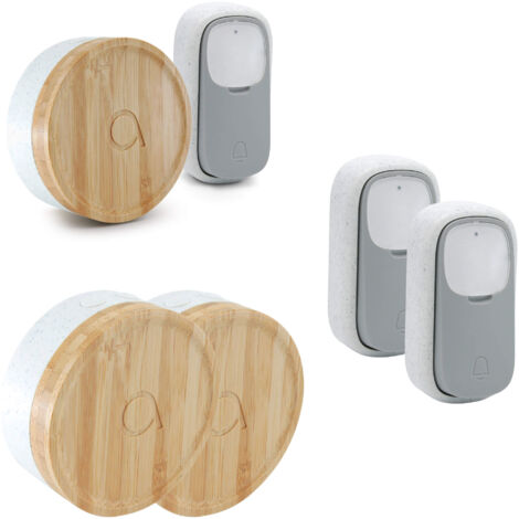 Lot de 3 Carillons écologique et 3 boutons sans fil sans pile Bamboo