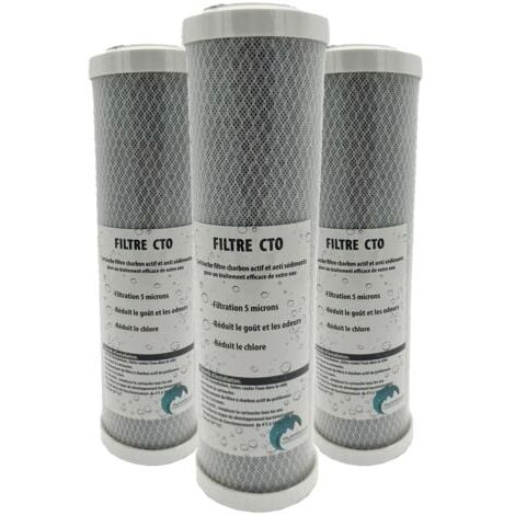 CHENDYY Lot de 3 cartouches charbon actif + sédiment 5 microns pour porte filtre 10 Pouces