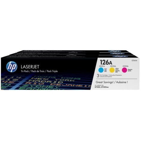 Lot de 3 cartouches de toner tricolores d'origine HP 126A (CF341A) pour HP LaserJet Pro CP1025