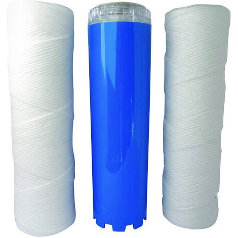 Lot de 3 cartouches filtrantes 20µ – 2 cartouches filtrantes + 1 anticalc – Durée de vie 24 mois – Pour porte-filtre standard 10'' – Aquawater