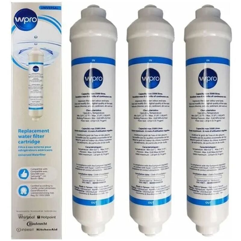 Whirlpool - Lot de 3 cartouches filtre à eau d'origine wpro USC100 (481281718629, 484000008553) Réfrigérateur, congélateur aeg, ariston hotpoint,