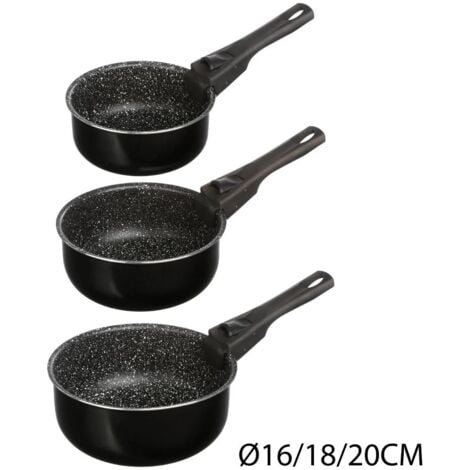 OUTIROR Lot de 3 casseroles en revêtement pierre anti-adhérent avec poignées amovibles, diamètres 16, 18 et 20 cm