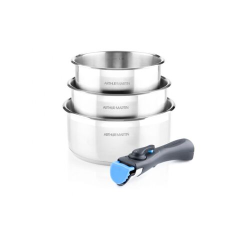 Lot de 3 casseroles inox manche amovible Arthur Martin 5531