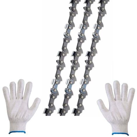 Lot de 3 Chaîne de tronçonneuse 3/8"LP 52 maillons 1,1mm 35cm Faible Rebond Compatible avec Bosch AKE 35 S AKE 35-19 S, Einhell, Husqvarna, Makita, Dolmar, Oregon et autres Livré avec une paire de gan