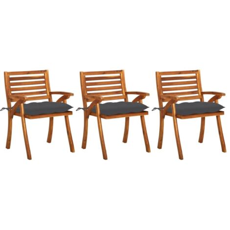 Lot de 3 Chaises à dîner de jardin avec coussins,Fauteuils de Repas d'Extérieur Acacia massif -TF77569