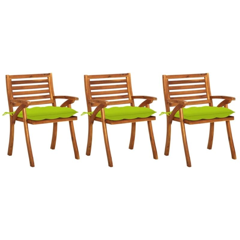 Design In - Lot de 3 Chaises à manger de jardin,Siège de Terrasse Chaise d'extérieur avec coussins Acacia massif CFW891675