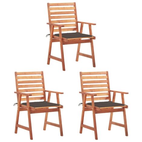 Lot de 3 Chaises  Chaises de salle à manger de jardin Chaises à dîner  avec coussins Acacia massif 97400