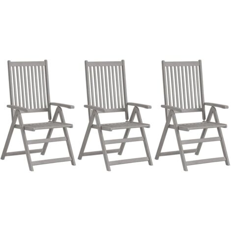 Lot de 3 Chaises de jardin et de camping inclinables, Chaises de relaxation, Gris Bois solide d'acacia OIB1790E