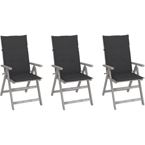Lot de 3 Chaises inclinables de jardin,Fauteuils d'extérieur avec coussins Bois d'acacia -TF40372